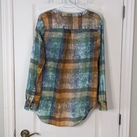 Anthropologie Isabella Sinclair Plaid Ruffle Shirt Top Medium @L1 - Picture 7 of 9